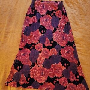 Stretchy Rose Maxi Skirt In Red, Orange, And Black